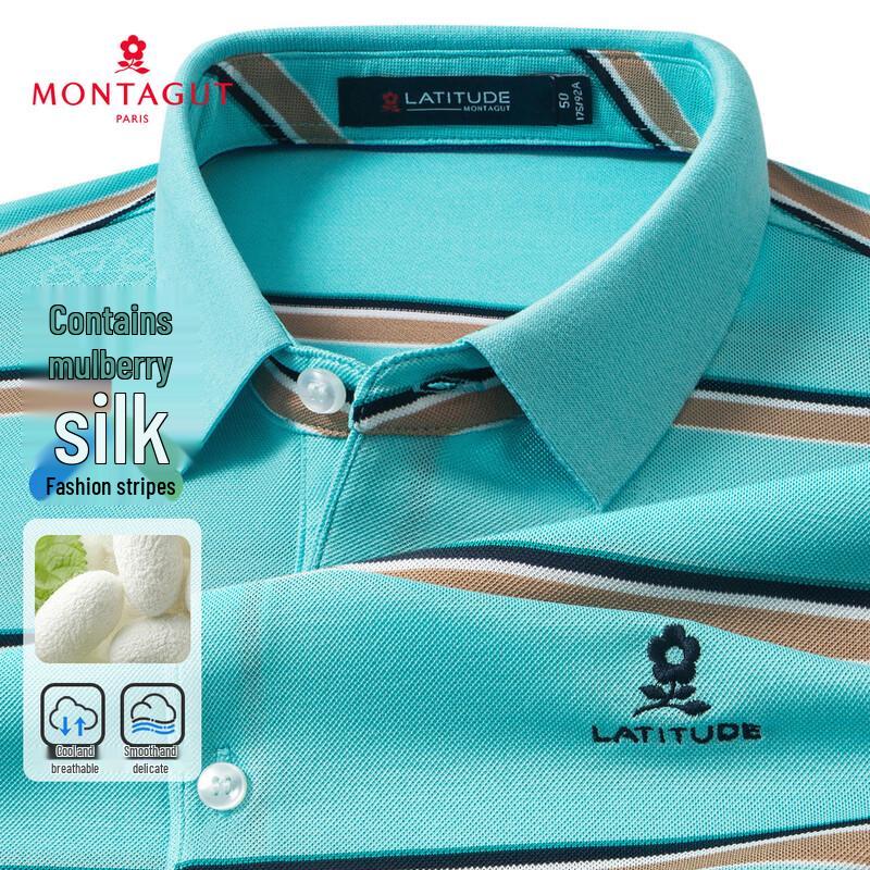 

MONTAGUT Men s Silk Blend Striped Short-Sleeve Polo Shirt 50