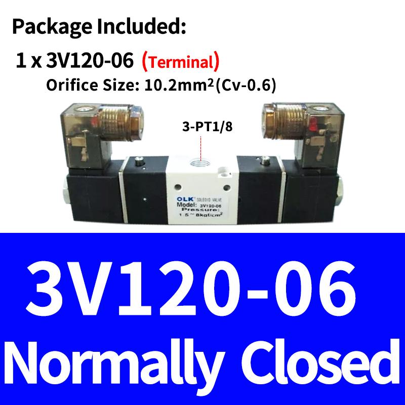 1PCS 3V120-06 3V120-M5 Pneumatic Air Solenoid Valve 3/2 Way AC220V DC24V DC12V AC110V AC24V Normally Closed Valves