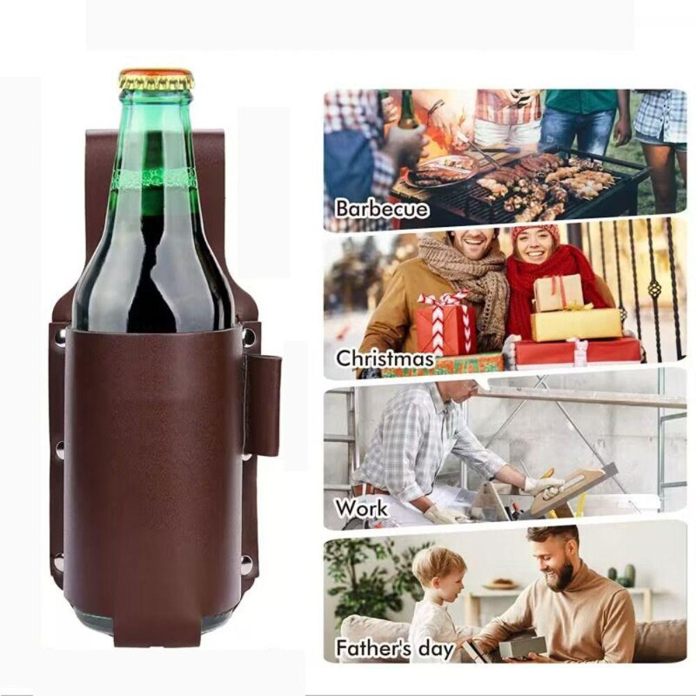 PU Leather Beer Bottle Waist Holster Waist Hanging Style Portable Beer Belt Bag Leather Cup Belt Bag with Pen Holder