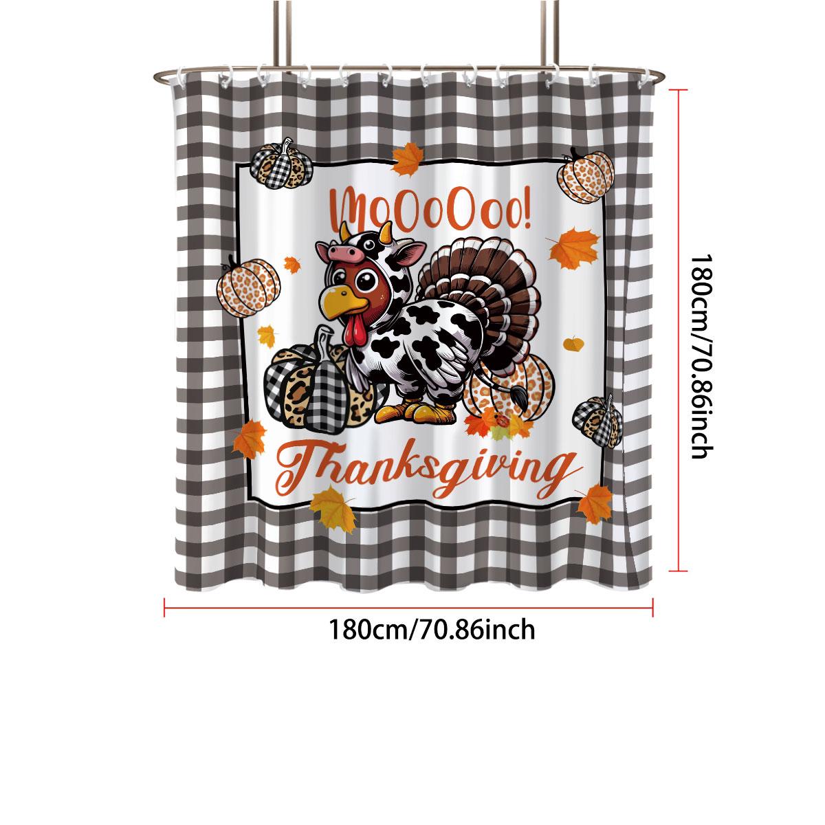 

1 шт. Водонепроницаемая шторка для душа с принтом индейки на День благодарения, Перегородка для ванной комнаты, Несколько размеров, 12 крючков, Легко установить 90x180cm