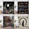 Hexerei Magie Vintage Duschvorhang Zauberhut Hexe Magisches Zimmer Bibliothek Bücher Bücherstapel Retro Polyester Badvorhang Stoff