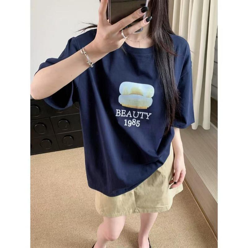 Casual Letter Print Short-sleeved T-shirt Women's Summer New Loose Fashionable and Versatile Top