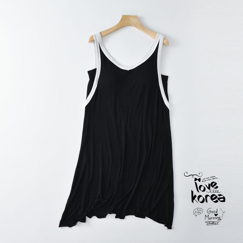 Women's Summer Modal Sleeveless Nightdress with Chest Pad - Breathable, Thin, Contrast Color