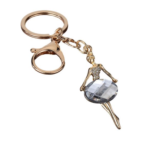 Zinc Alloy Keychain Pendant Key Holder with Ballet Girl Shape Imitation Gemstones Rhinestones белый