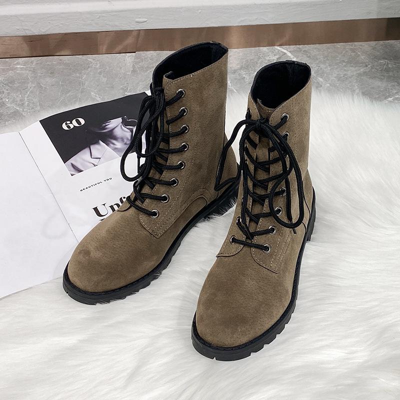 Trendy Versatile Mid Length Boots  Autumn New Item Solid Color Lace Up Casual Short Boots Flat Work Boots  De Mujer