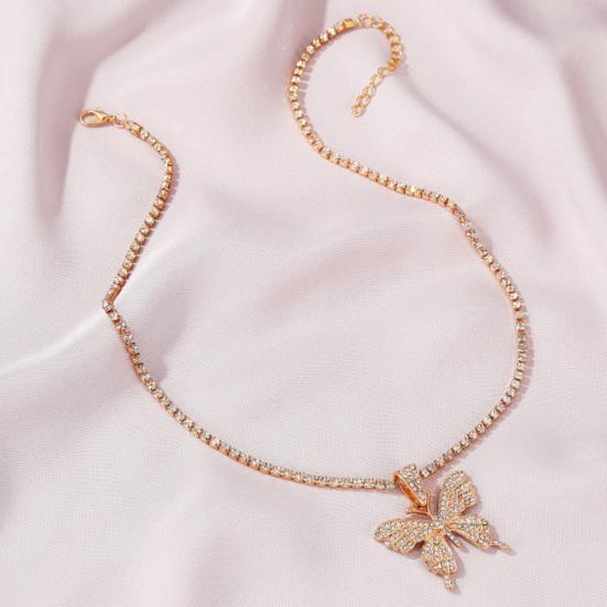 Collar con colgante de una capa de mariposa con diamantes de imitación de acero inoxidable para mujer, joyería