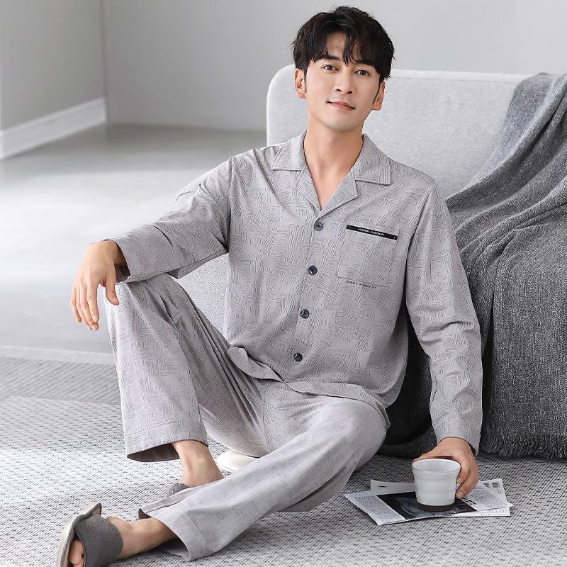 Pajamas Men'S Spring And Autumn Autumn Pure Cotton Long Sleeves Wear Loungewear Men'S Large Size Suit