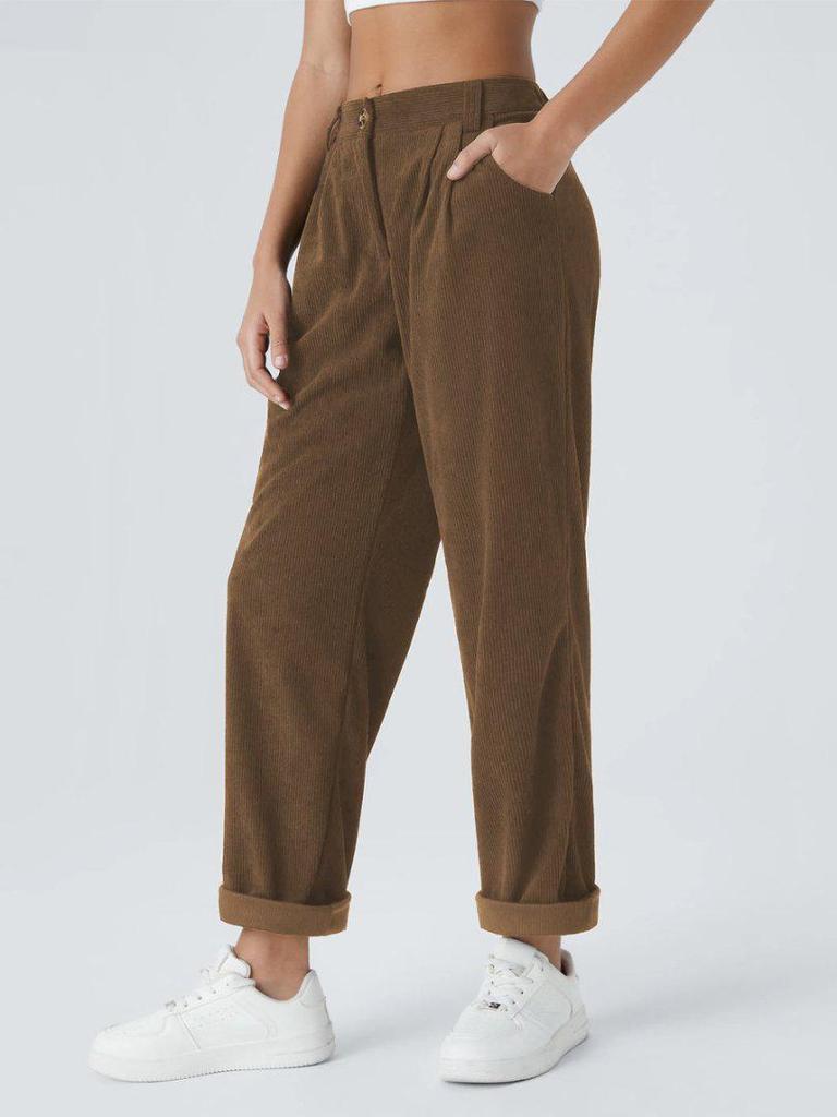 European & American Women's Autumn/Winter Corduroy Long Pants: Solid Color, Plus Velvet, Straight Leg, Loose Fit, Slimming Casual Wear