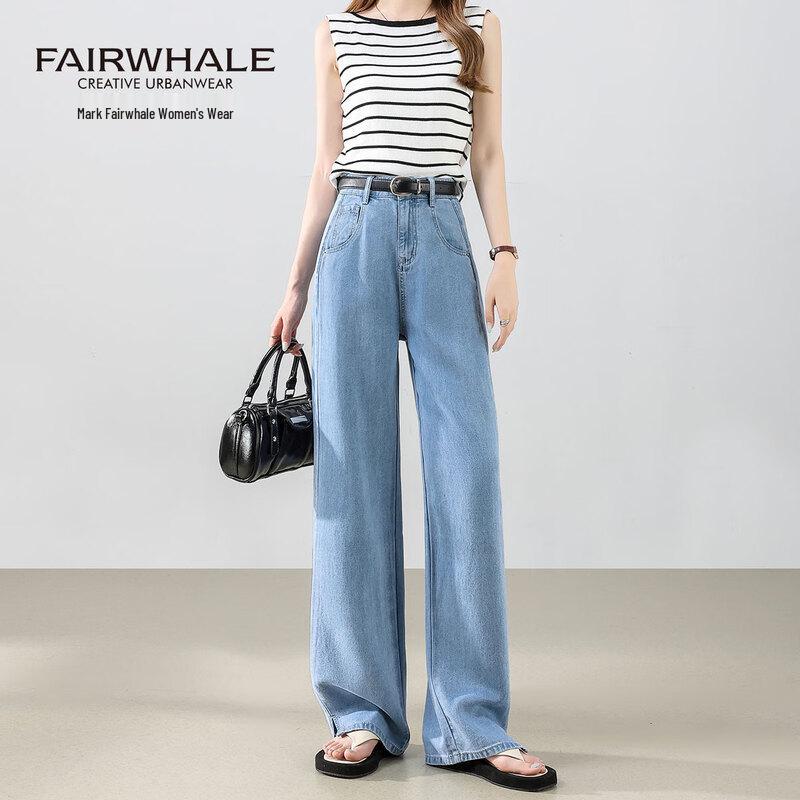 Mark Fairwhale Women's High-Waist Lyocell Tencel Straight Wide-Leg Jeans