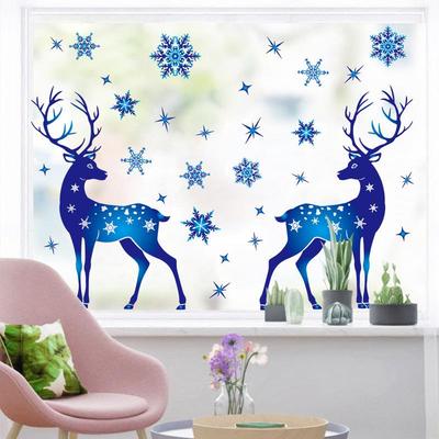 Decoraciones navideñas pegatinas de copos de nieve pegatinas de decoración de ventanas de vidrio pegatinas electrostáticas de alce de copo de nieve azul de Navidad