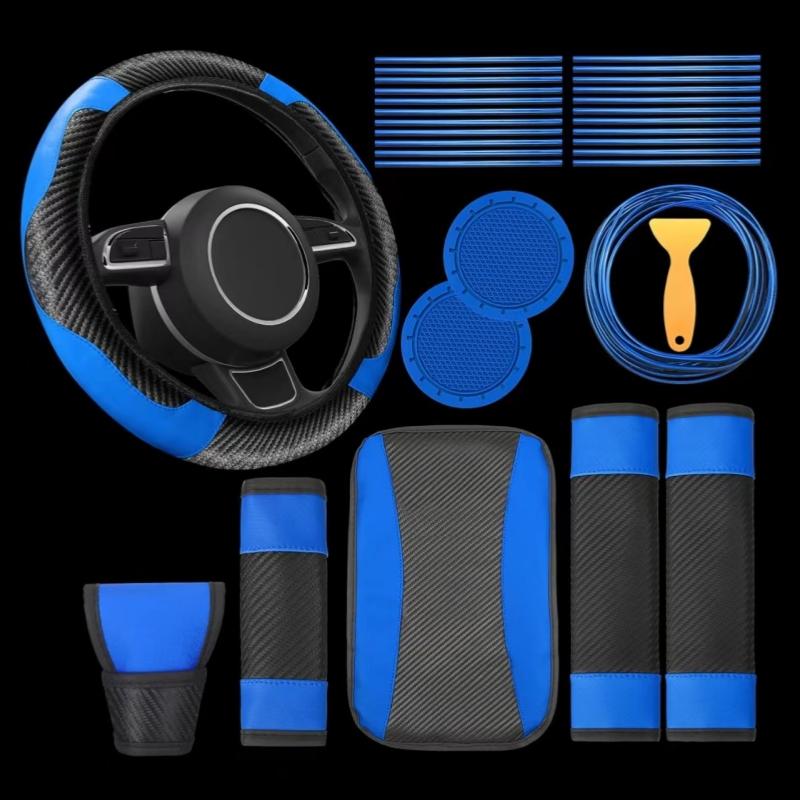

30 шт. Нескользящая оплетка на руль из ПУ кожи, Декоративная полоса для воздуховода автомобиля, Вставка для кондиционирования воздуха с инструментом для установки синий