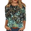 Womens Casual Floral Print Three Quarter Sleeve Round Neck Top Lightweight Comfortable Fit Soft Fabric Blouse for Everyday Wear