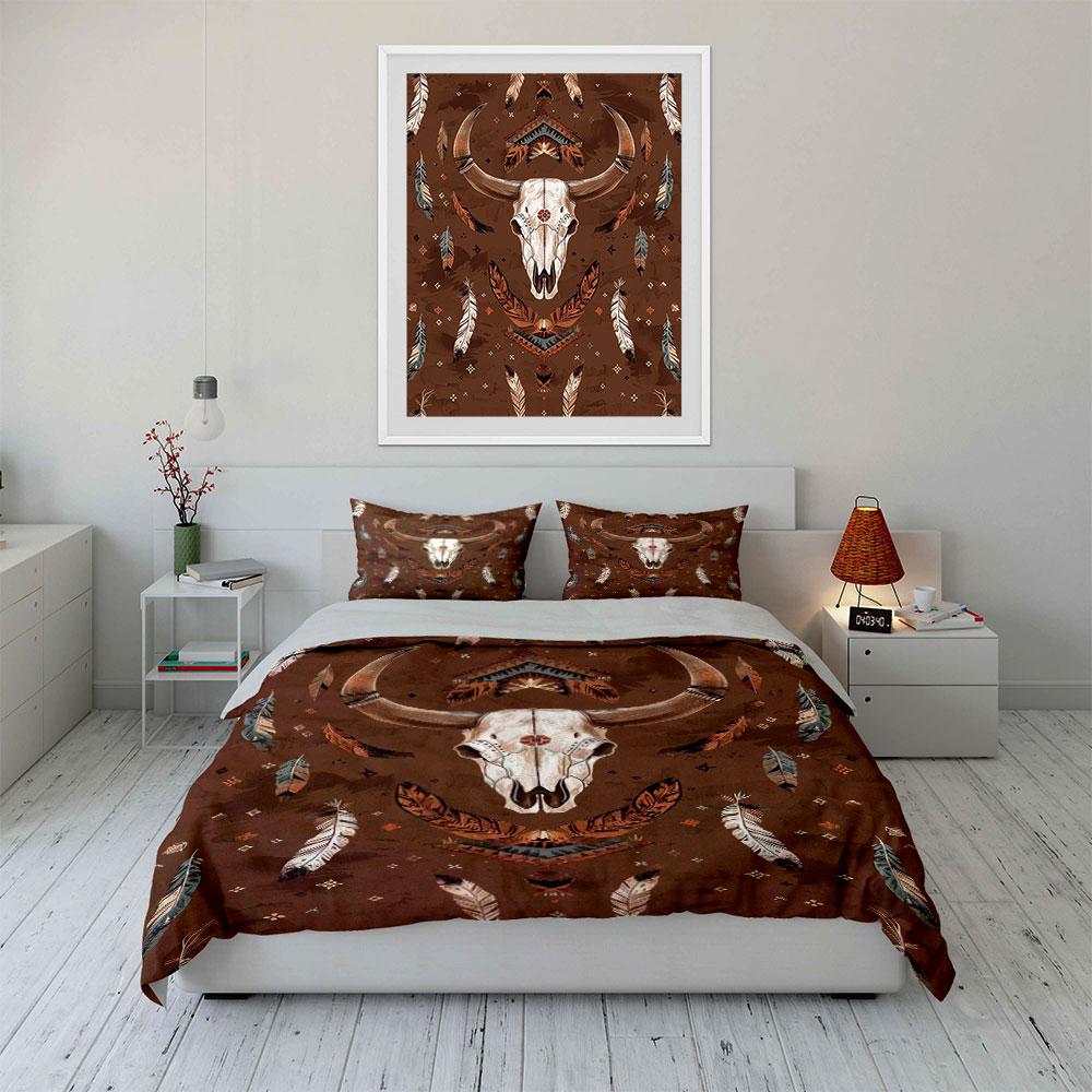 Bull skull and feathers. Bedding sets Duvet cover sets Duvet covers Pillowcases(1 * Duvet Cover 2 * Pillowcases without duvet insert)