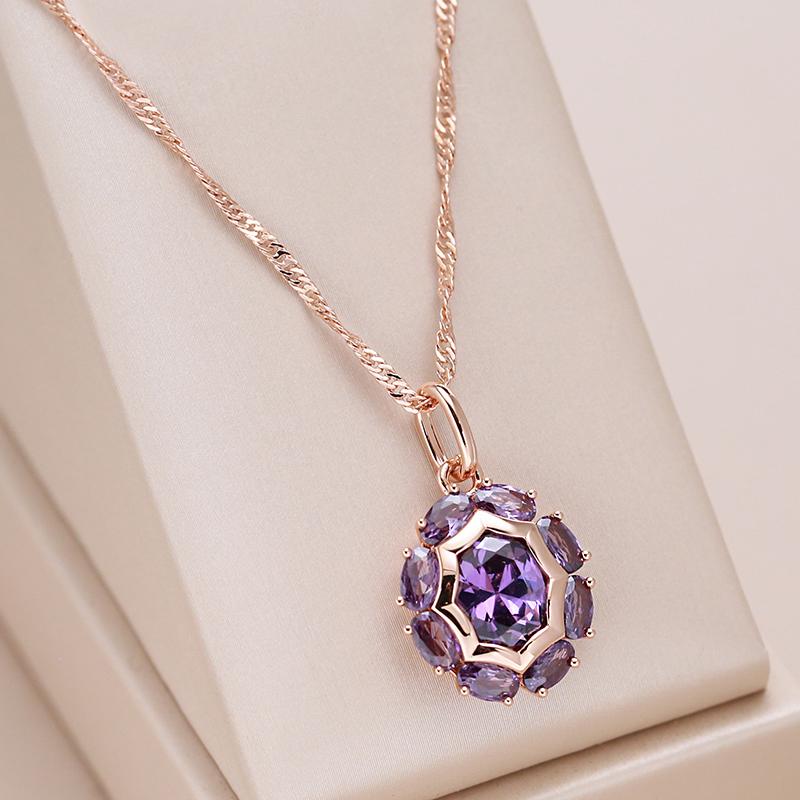 Unusual Sparkling Oval Purple Natural Zircon Pendant Necklace For Women Luxury  Rose Gold Color Party Daily Jewelry