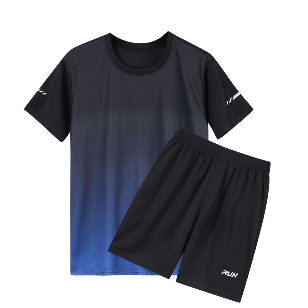 2Pcs/Collection Men Everyday Sport Outfit O-Neck Short Sleeve Tops Elastic Waistband Wide Leg Pockets Everyday Shorts Collection Ice Silk Quick-Dry