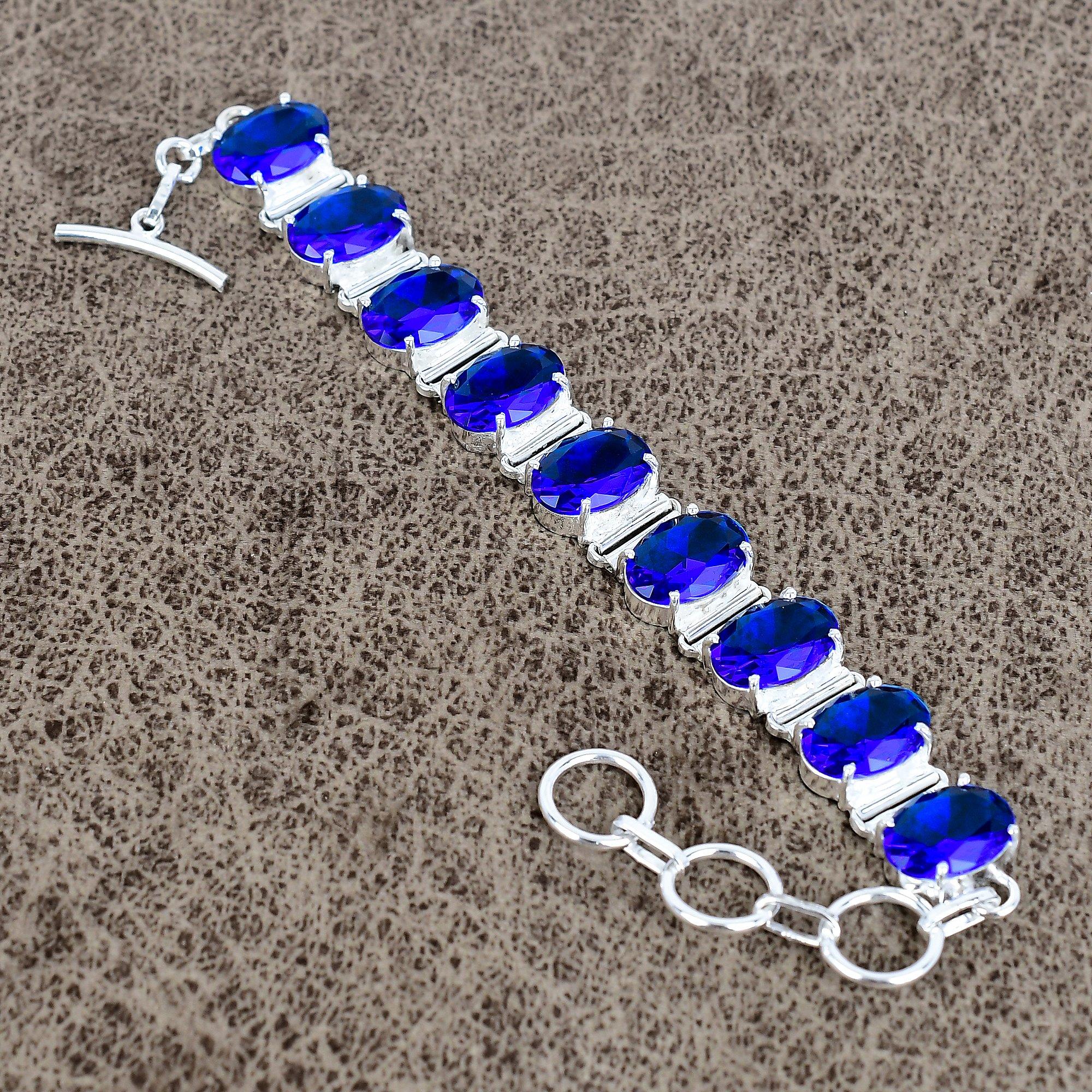 

Blue Topaz Gemstone Handmade 925 Sterling Silver Bracelet 7-8 KKG-146