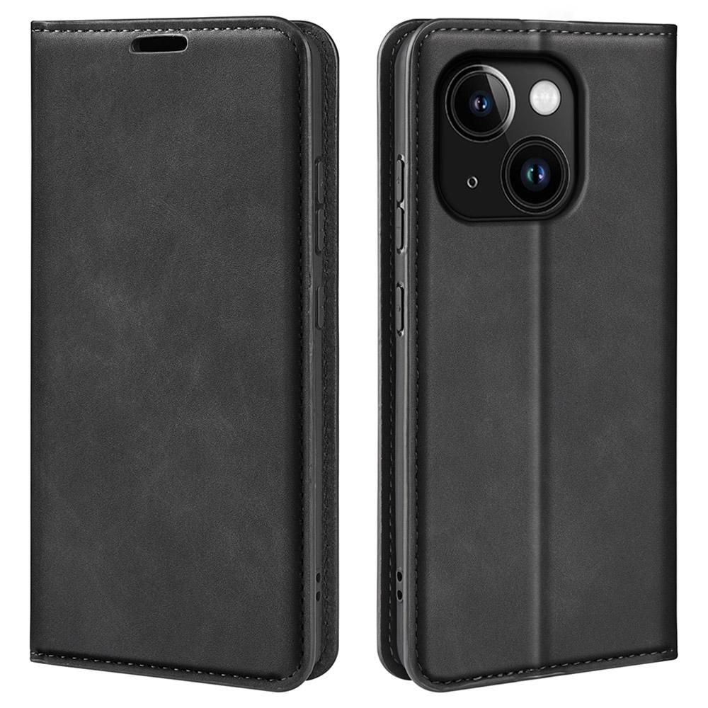 

For iPhone 15 Plus Shockproof PU Leather Wallet Flip Case Skin-touch Stand Cover Black