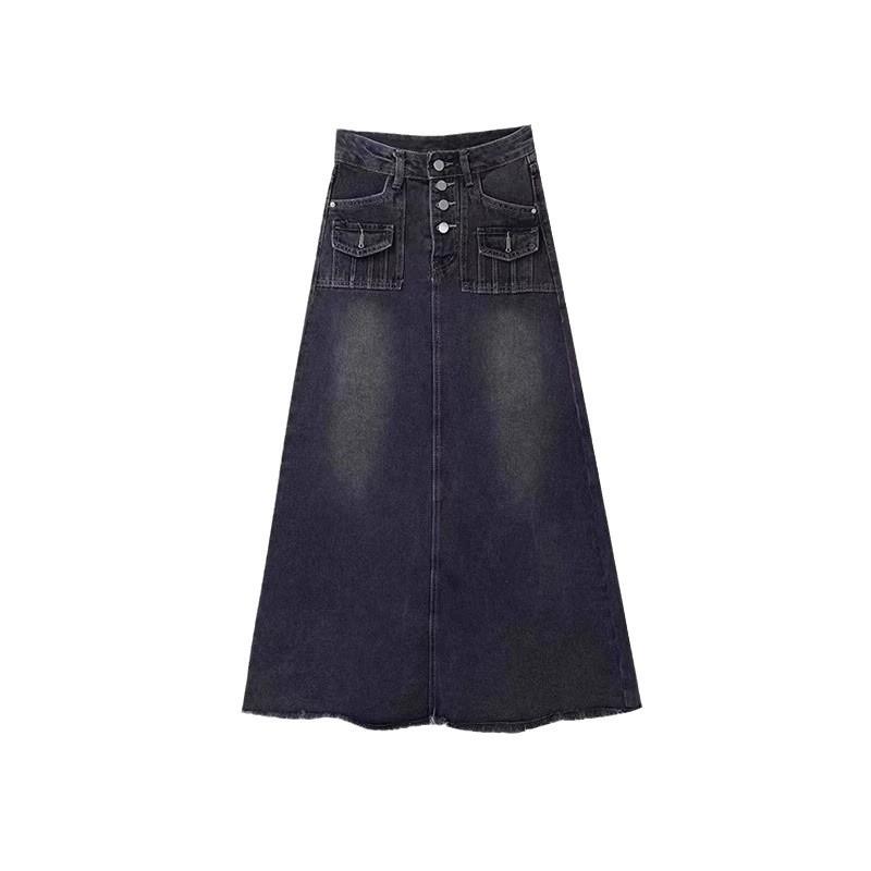 High-Waist Retro Denim A-Line Skirt for Women - Summer Collection