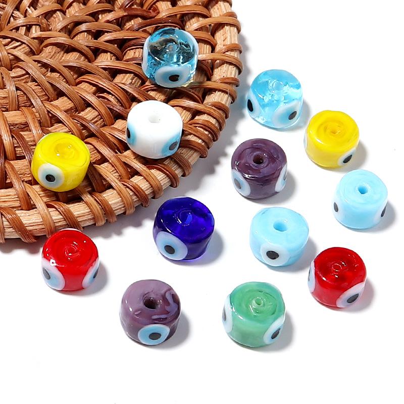 10pcs/lot 9mm Flat Round Lampwork Beads Colorful Evil Eye Loose Spacer Glass Beads For DIY Fashion Bracelet Earrings Accessories