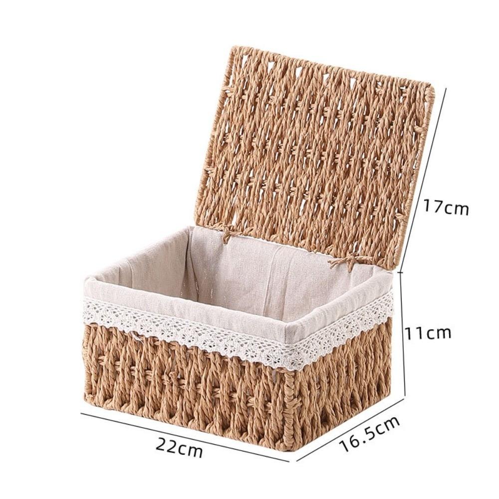 Hand-woven Storage Baskets with Lid/Liner Desktop Sundries Organizer for Closet Shelf