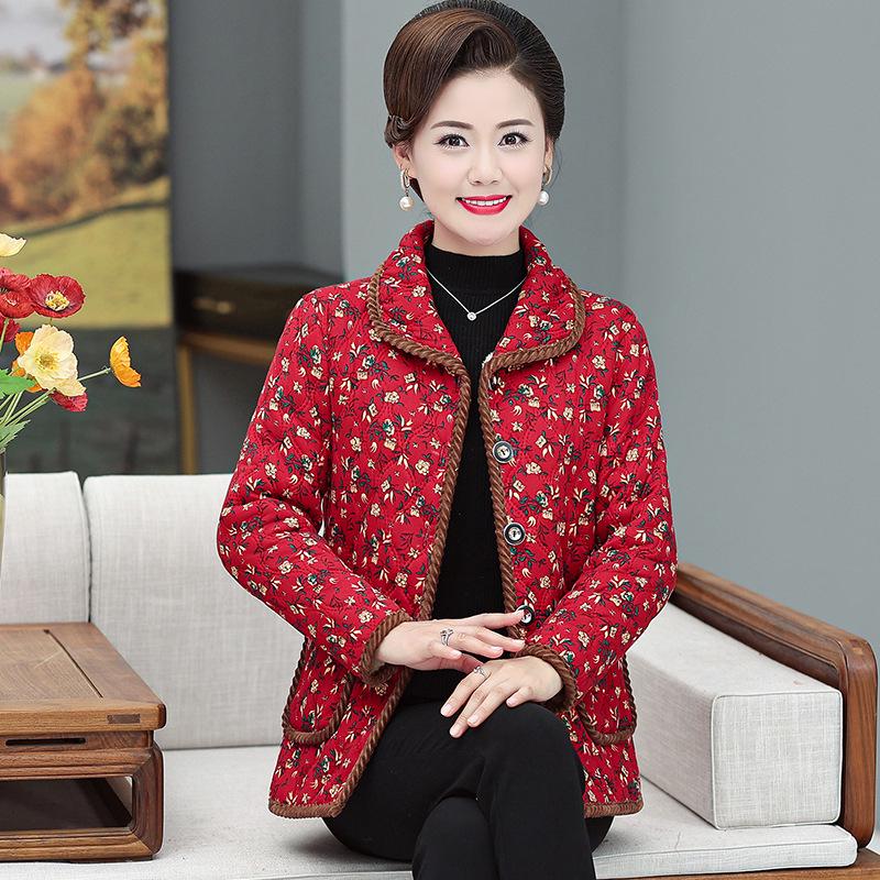 

Women s Ethnic Style Cotton Jacket - Versatile, Fashionable, Plus Velvet, Long Sleeve - Perfect for Middle-Aged and Elderly Moms 4XL (suggested 135-150 jin) червоний