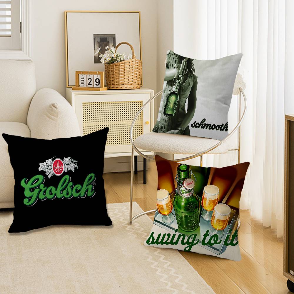 Grolsch Lagerbier Kissenbezüge Cartoon Sofa Dekoration Zuhause Zweiseitiger Druck Kurzer Plüsch Niedlicher Kissenbezug