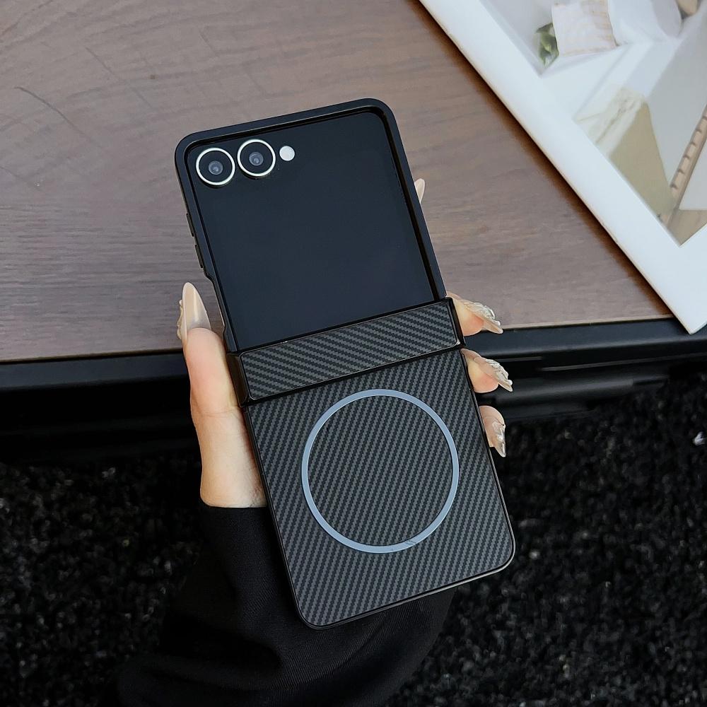 Luxury For Magsafe Carbon Fiber Magnetic Phone Case For Samsung Galaxy Z Flip 8 7 6 5 Wireless Charging Ultra Thin Bumper Cove