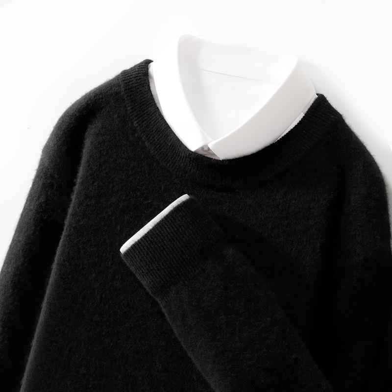 100 Cardigan Men's Round Neck Solid Color Base Sweater Business Casual Large Size Knitted Warm Base Sweater