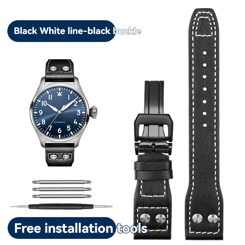 

for IWC Big pilot Spitfire fighter Little Prince Mark 18 first layer cowhide watch with nails men s wristband bracelet 21 22mm 21mm width