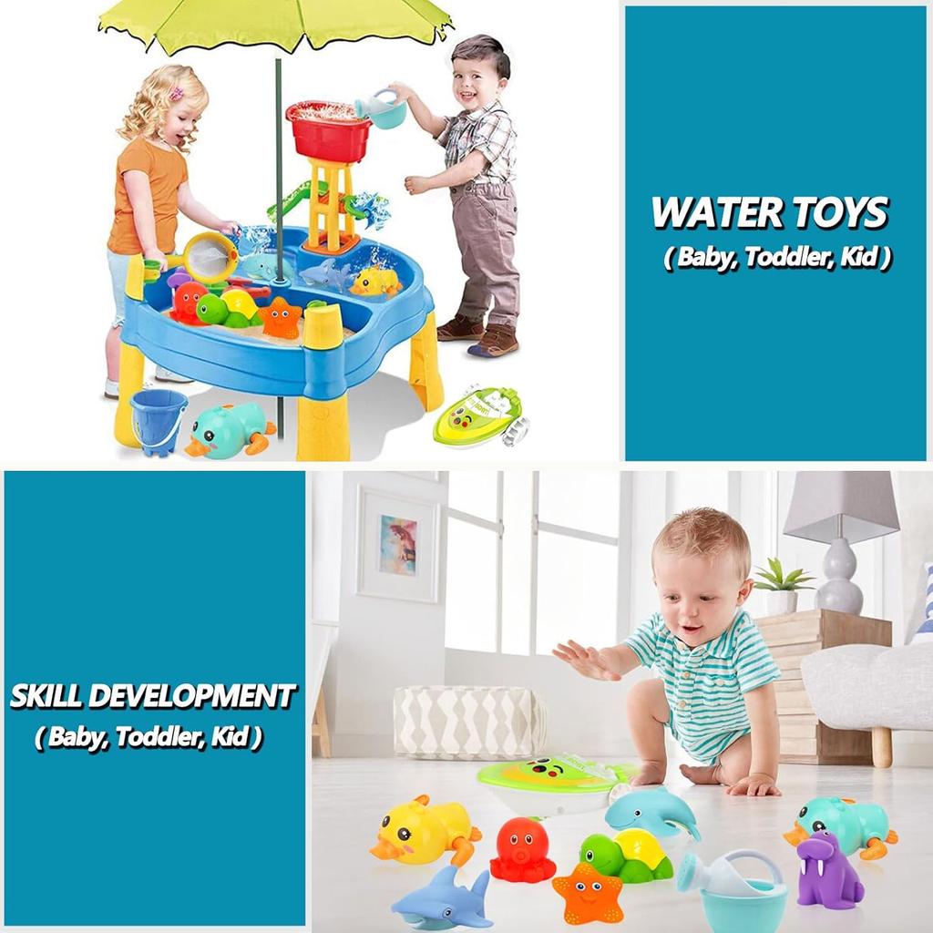 No Hole Bath Toys for Babies 6-12+ Months, Wind-up Swimming Ducks & Boat Bath Toys for Kids Ages 1-3, Baby Pool Toys Fishing Net Water Toys Watering