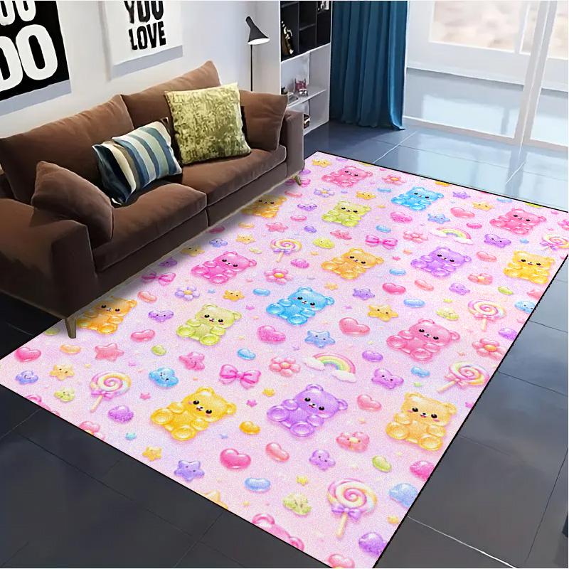 Rainbow Gummy Bear Carpet Rug for Living Room Bedroom Home Sofa Decoration,Kids play Non-slip Floor Mat