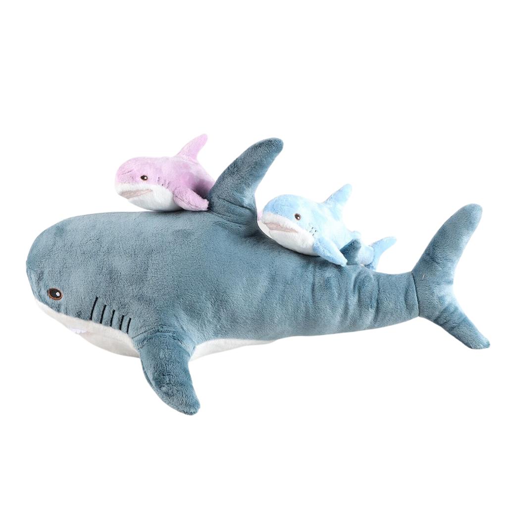 55Cm Giant Shark Animal Plush With 4 Baby Plush In Her Tummy Soft Squishy Shark Toys Giant Pillows Shark For Kids Gifts Birthday