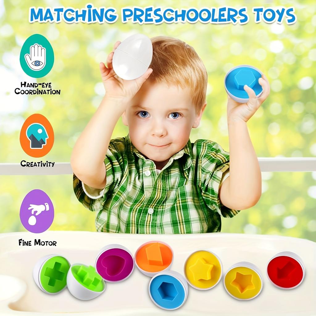 12-Piece Educational Egg Matching Game - Teen Color and Shape Sorting Puzzles, Random Colored Early Learning Toys, Durable Plastic Knot