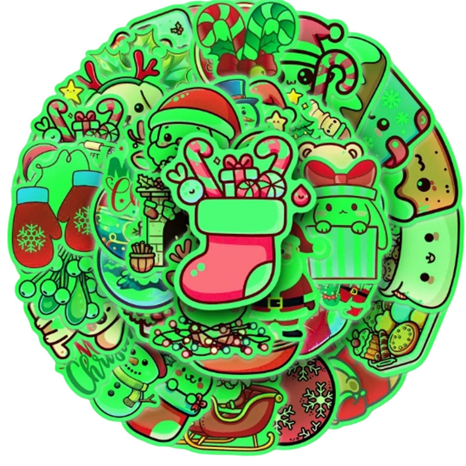 

52 Luminous Christmas Stickers Luminous Holiday Waterproofdecoration DIYthermos Cup Stickers One Size