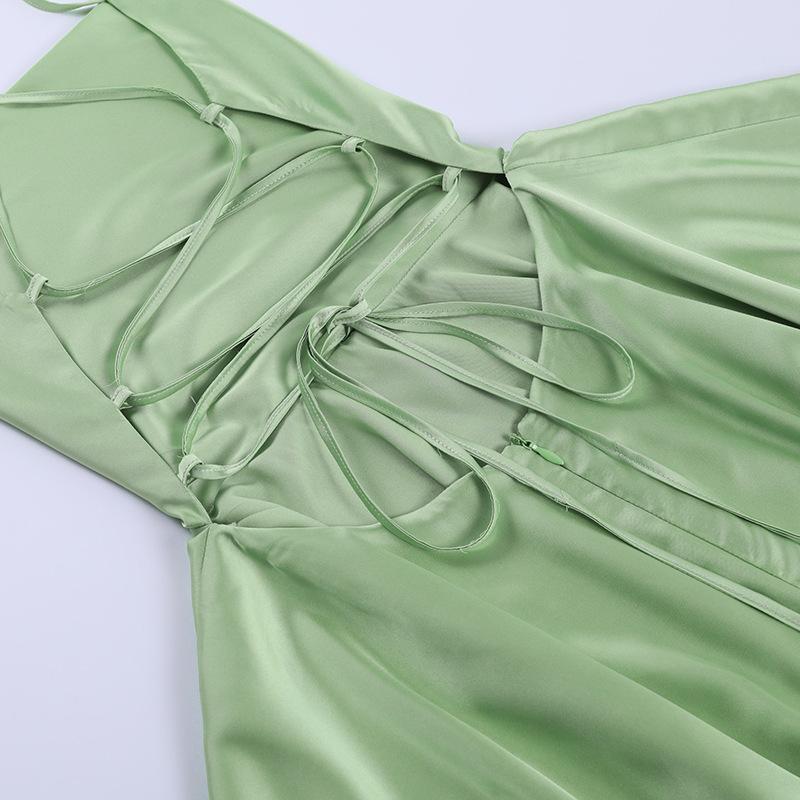 Summer New European and American Sexy Elegant Slim Sling Sling Satin Backless Strap A Swing Dress Women