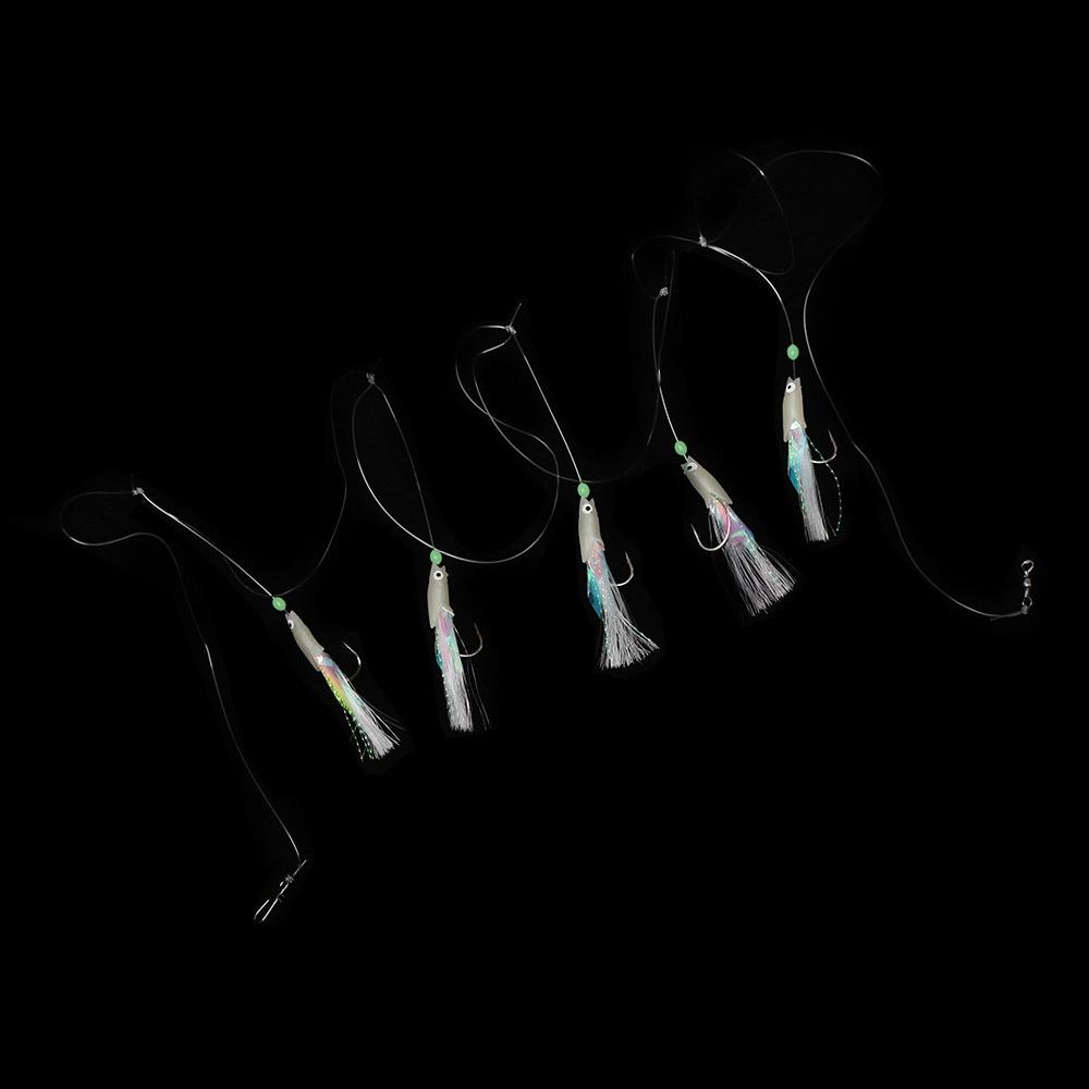 Carbon Steel Portable Soft Silicone head Tied up Glow fish lure String hook Soft bait long tail