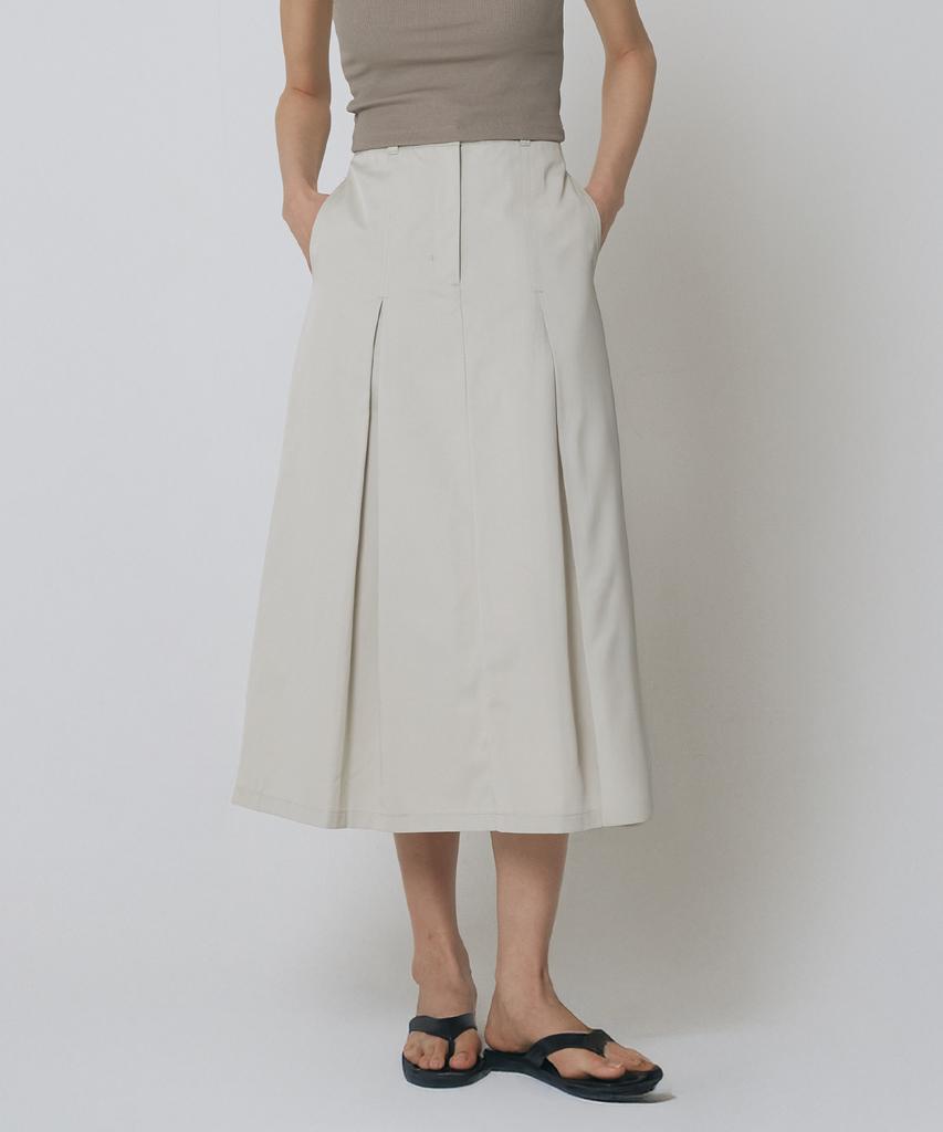 Express Holiday Twill Pleated Skirt_Ivory