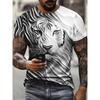 Summer Round Neck Animal Lion Pattern 3D Print Top Fashionable Casual Short Sleeved Men's T-shirts