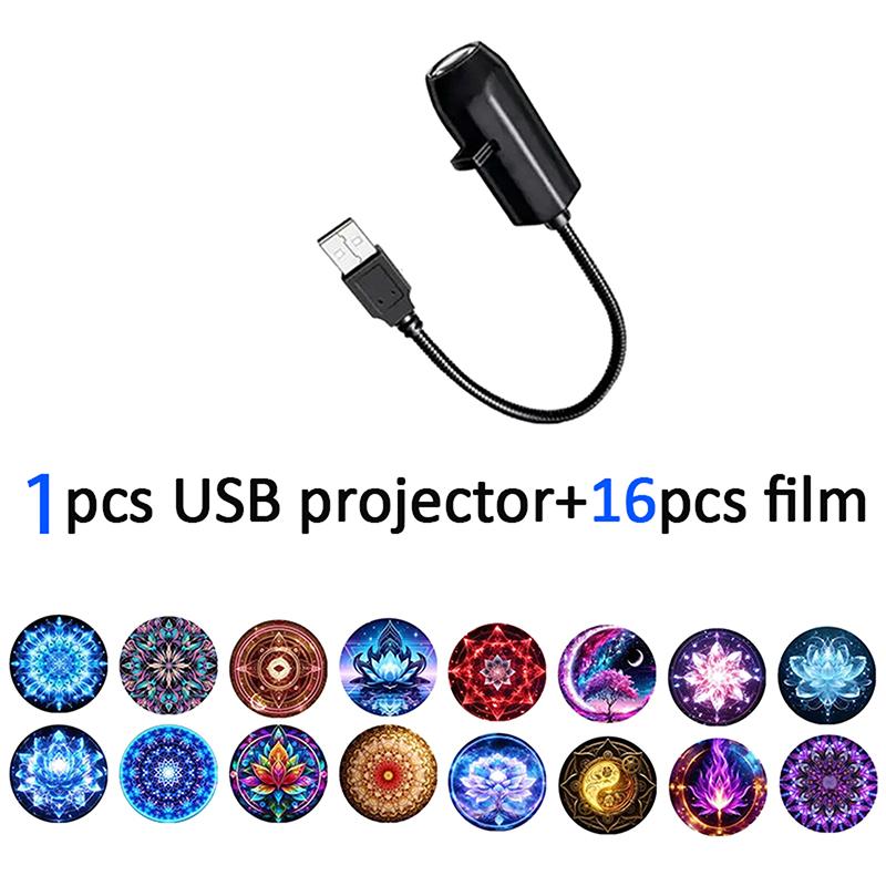 1Pcs Usb Projector+16Pcs Projection Lamp Sheet Flower Themed Car Mounted Starry Sky Usb Lamp With Interior Projection Screen