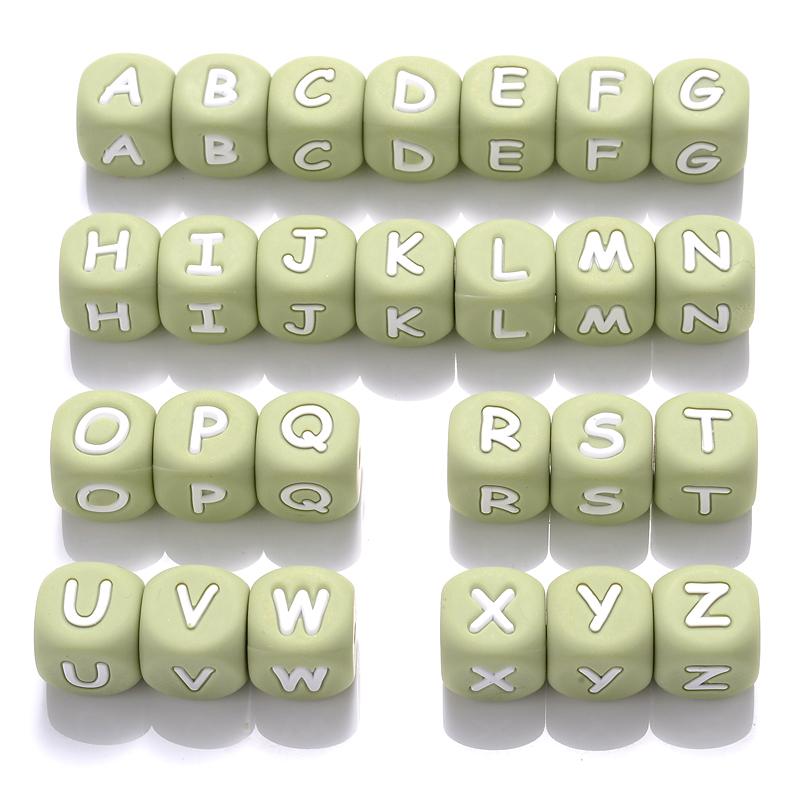 50Pcs 12mm Glow In the Dark English Alphabet Letter Beads Luminous Silicone Letters Beads for Baby Teething Chew Toy Shower Gift