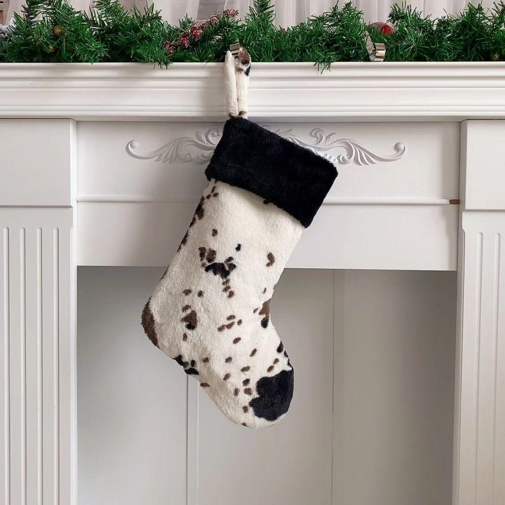 Home Decor Xmas Gift Bag Polyester Stockings Storage Bags New Cow Print Christmas Stockings  Home