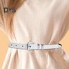 Women Thin Belt Multi Holes Adjustable Length Faux Leather Waistband Solid Color Dresses Shirt Belt Clothing Accessory