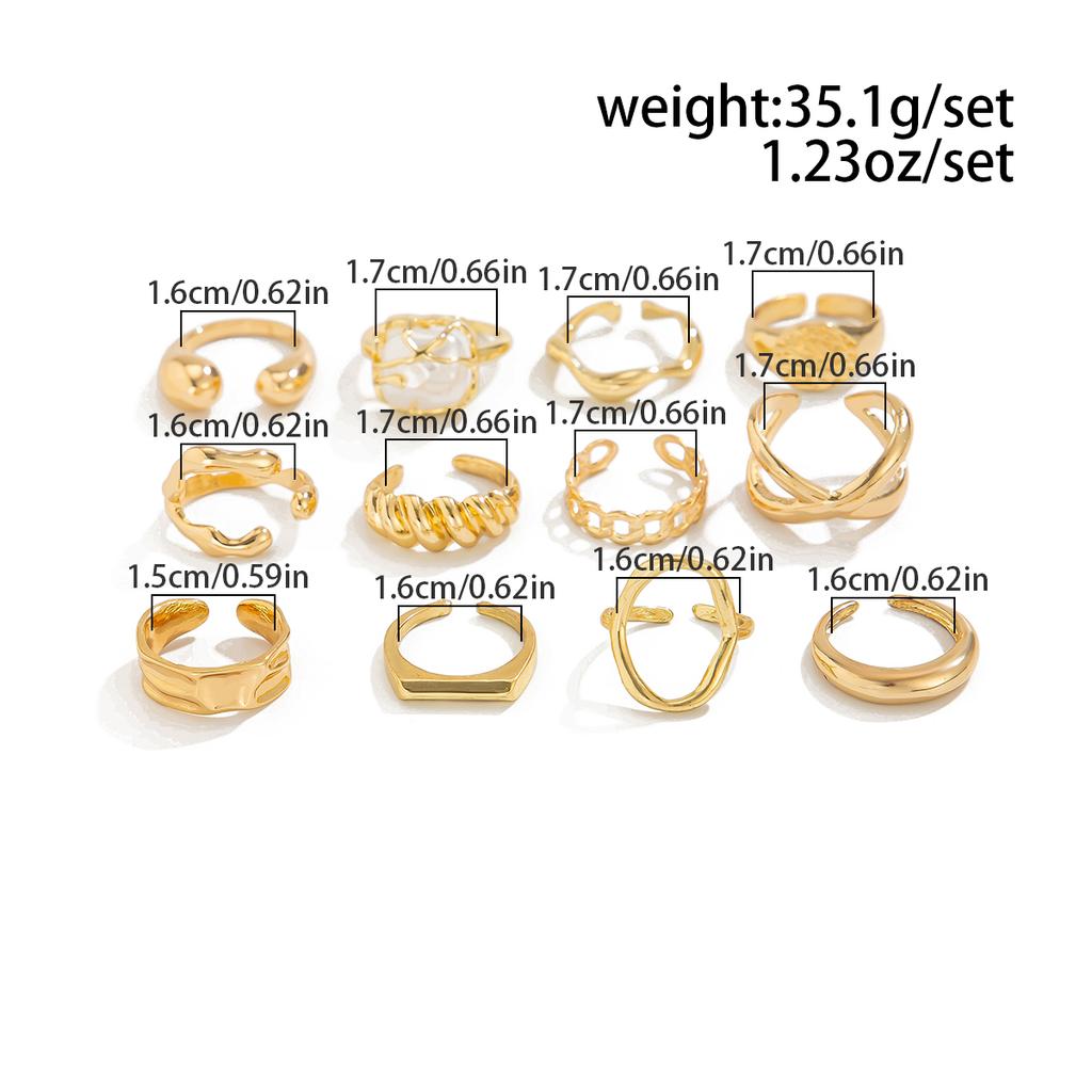 Ingemark 12Pcs/Set Creative Water Drop Wave Open Rings Women Trend 2026 Vintage Geometric Adjustable Finger Ring Daily Jewelry