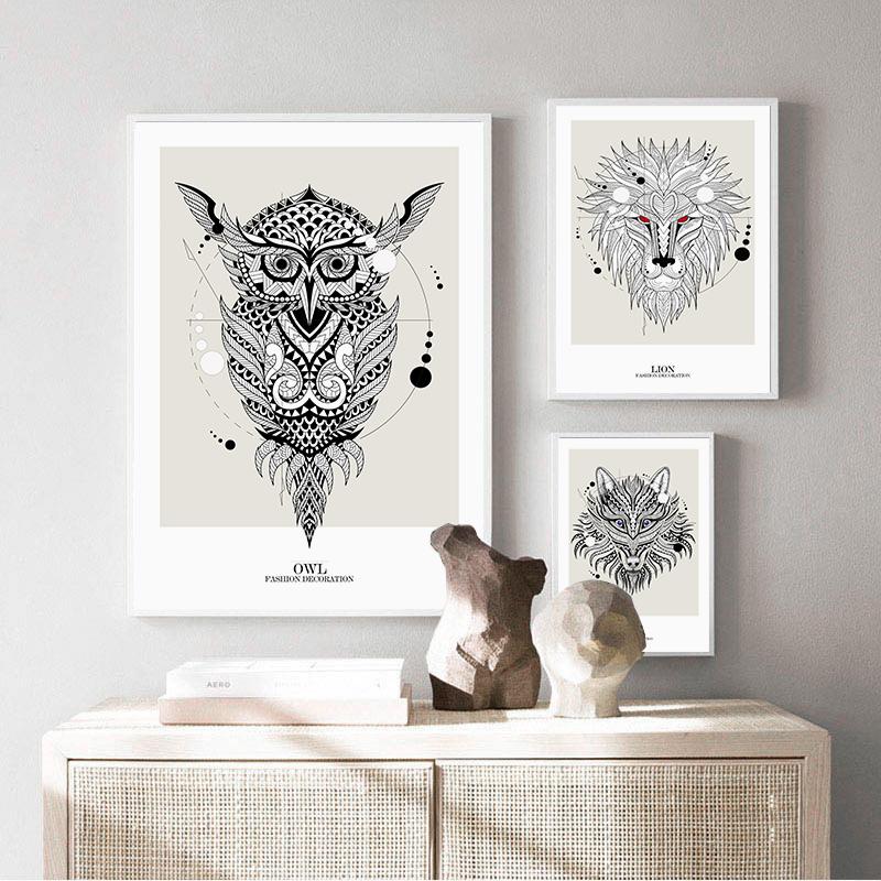 Abstrakte geometrische Tiere Leinwand Malerei Löwe Eule Wolf Poster Nordic Print Wandkunst Bilder für Wohnzimmer Moderne Wohnkultur