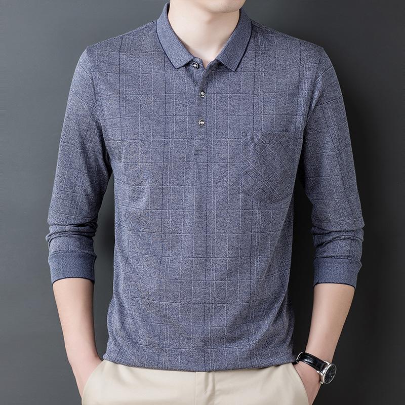 Men's Simplicity Solid Color Business Office Shirt Autumn Winter Male Clothes All-match Long Sleeve Casual Polo-Neck Shirts