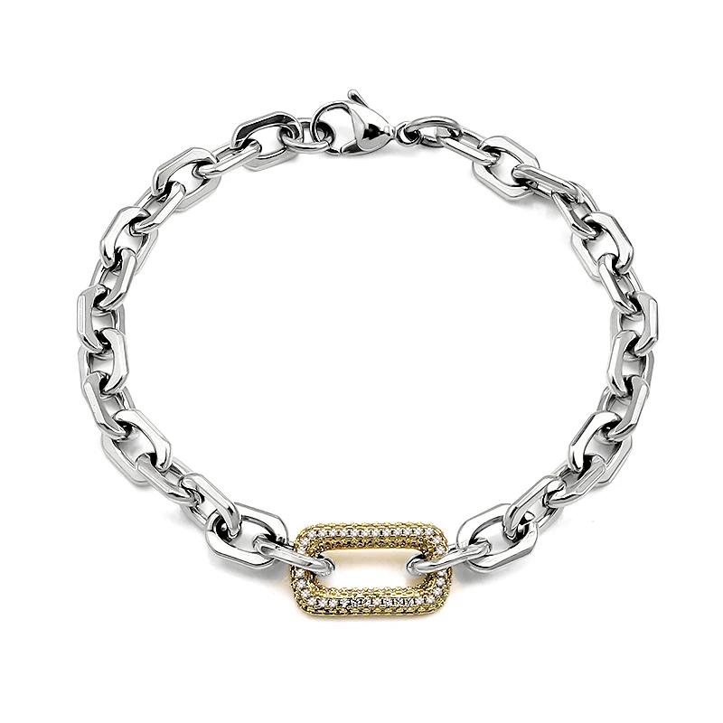 

Bling Bling Rhinestone Crystal Link Bracelets Stainless Steel Square Link Chain Bracelets Female Male Hand Chains Ankle Chain 19cm (7.5 inch) long