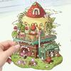 Cartoon Large Strawberry House Landscaping Sticker 3D Miniature World Unzipped DIY Scene Manual