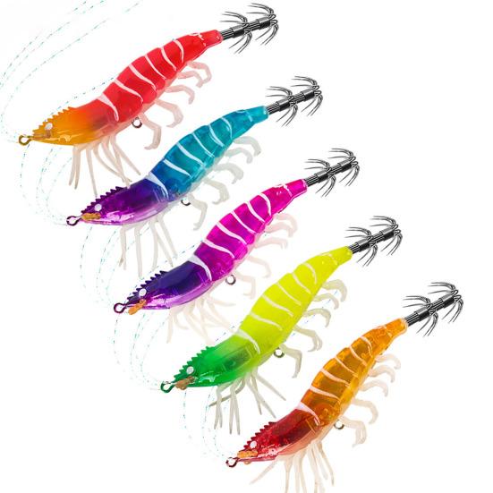 Luminous Shrimp Bait with Squid Jig Hook Realistic Bionic Artificial