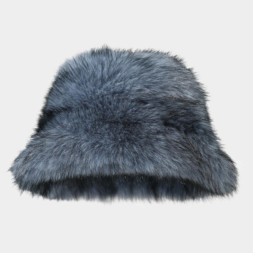 New Style Autumn and Winter Two-Tone Long Plush Bucket Hat - Women's Trendy Fluffy Outdoor Warm Fisherman Hat