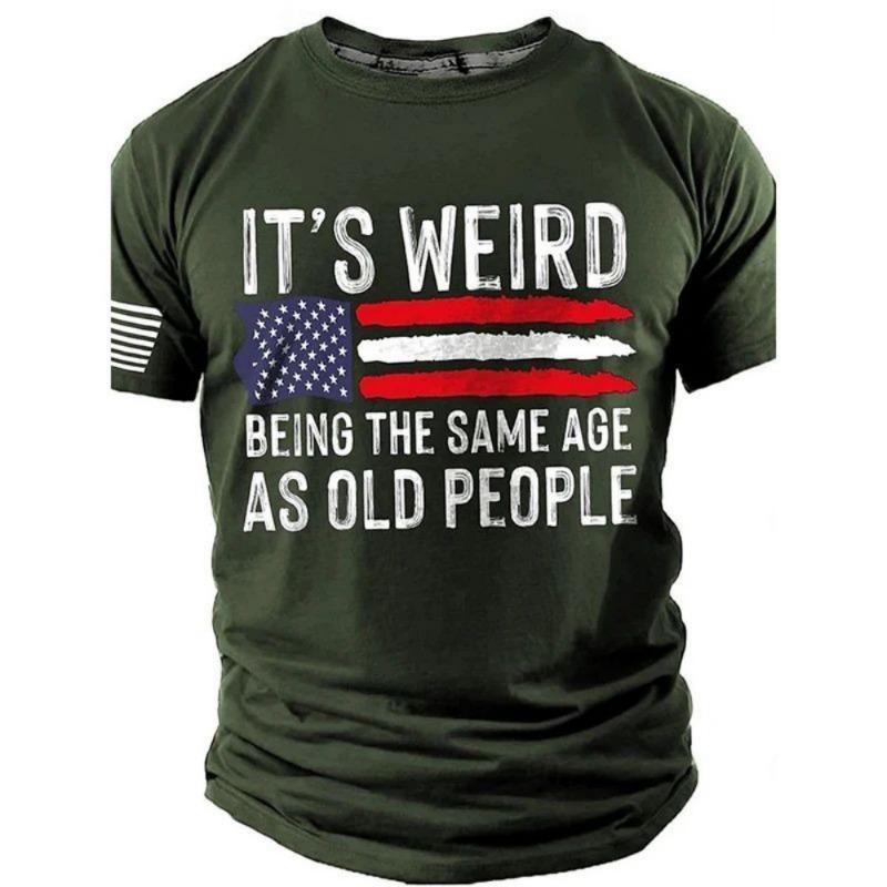 Men's Retro Flag Printed T-shirt 3D Skull Round Neck Short Sleeve Casual Breathable Top Hot